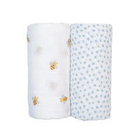 Thumbnail for LULUJO-Cotton-Muslin-Swaddles-2-PK-Bees-Blue Dots
