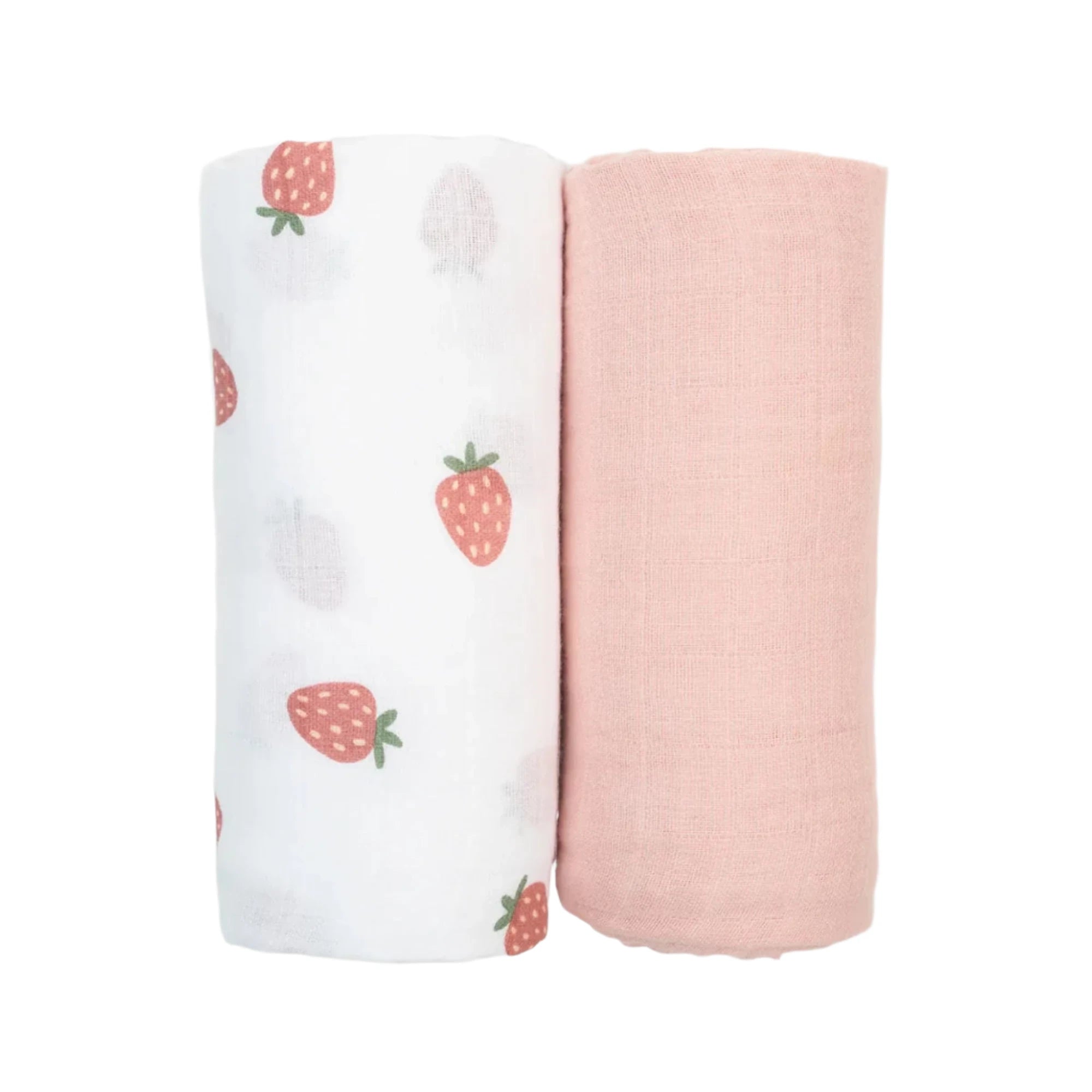 Langes en mousseline de coton LULUJO, lot de 2 - Fraise et chausson de ballet