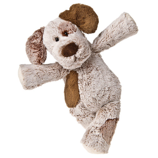 Plush dog toy with floppy ears and outstretched arms, shown in a playful pose on a white background.