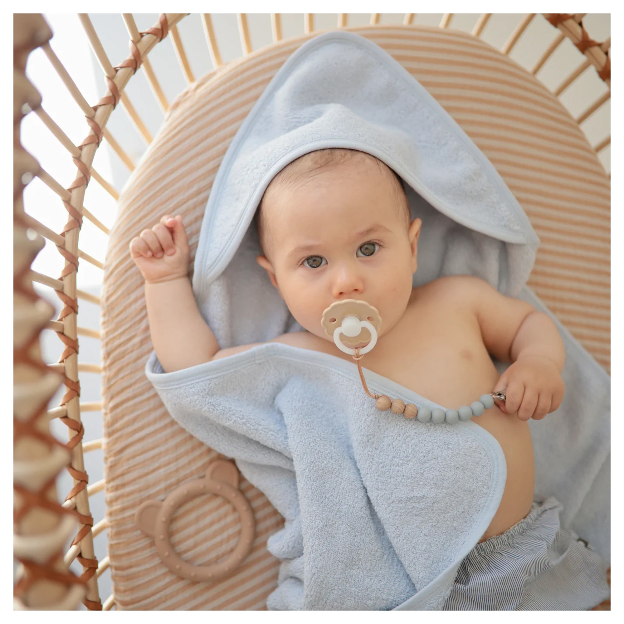MUSHIE Organic Cotton Baby Hooded Towel - Baby Blue