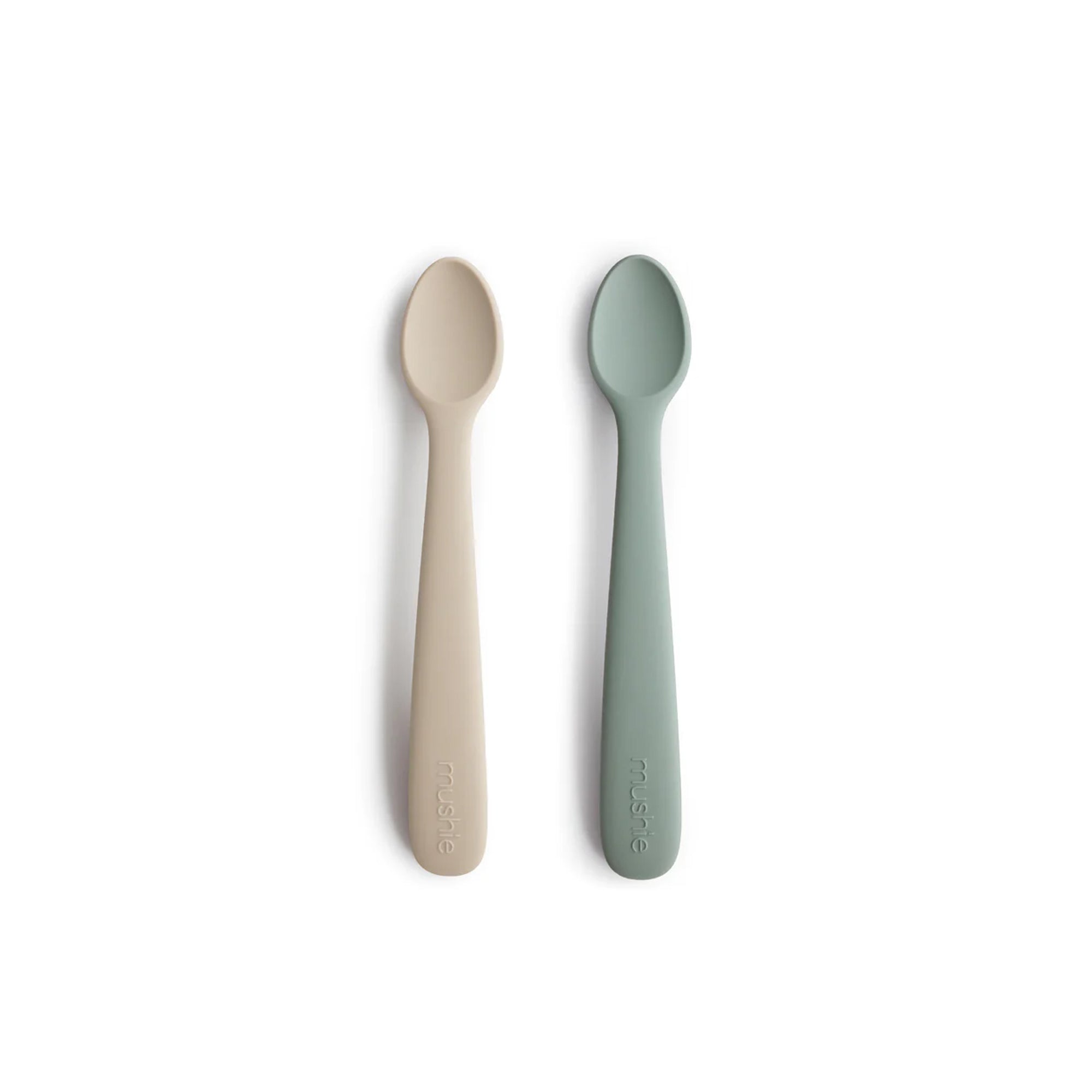 MUSHIE Silicone Feeding Spoons (2-Pack) - Cambridge Blue/Shifting Sand
