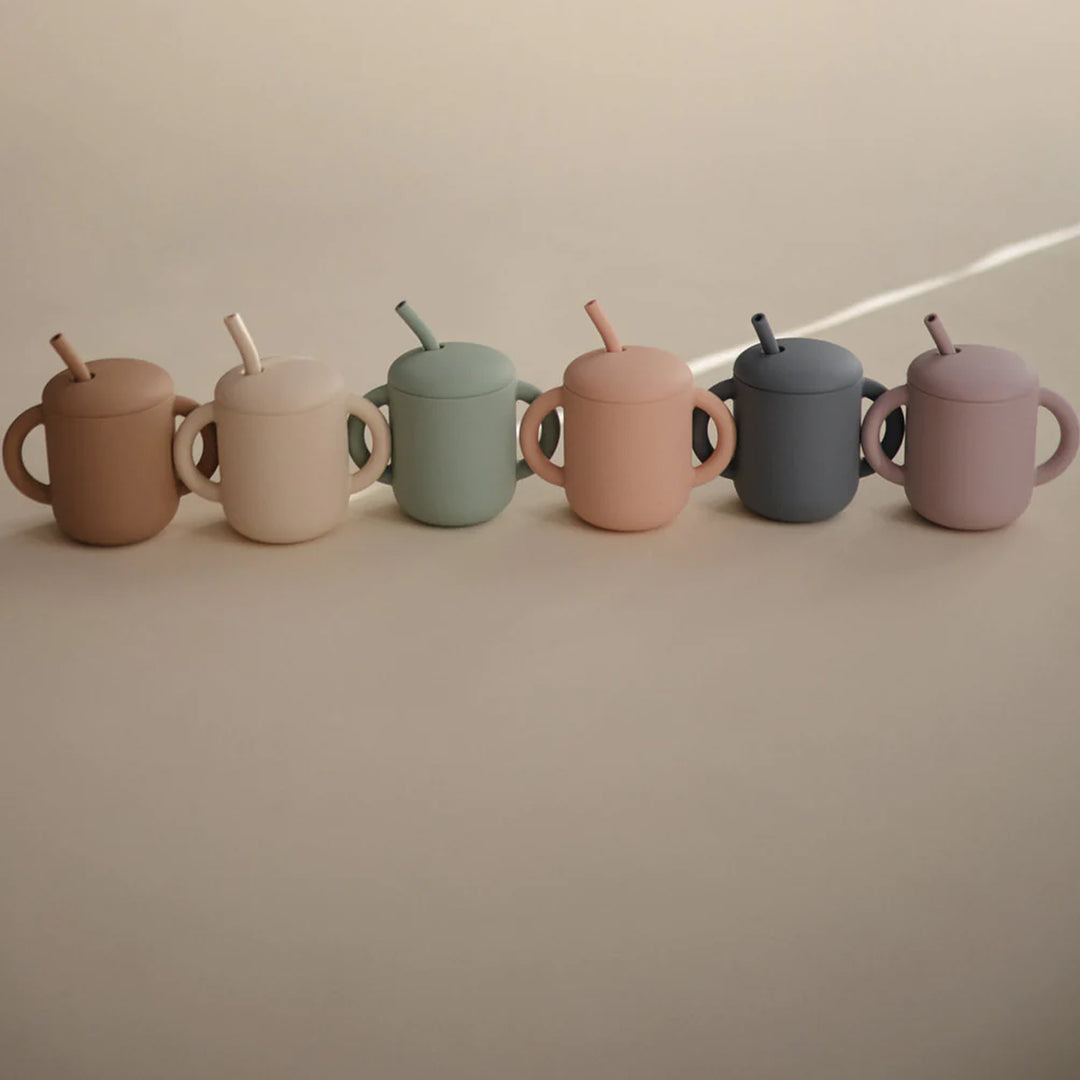 MUSHIE Silicone Training Cup + Straw - Blush