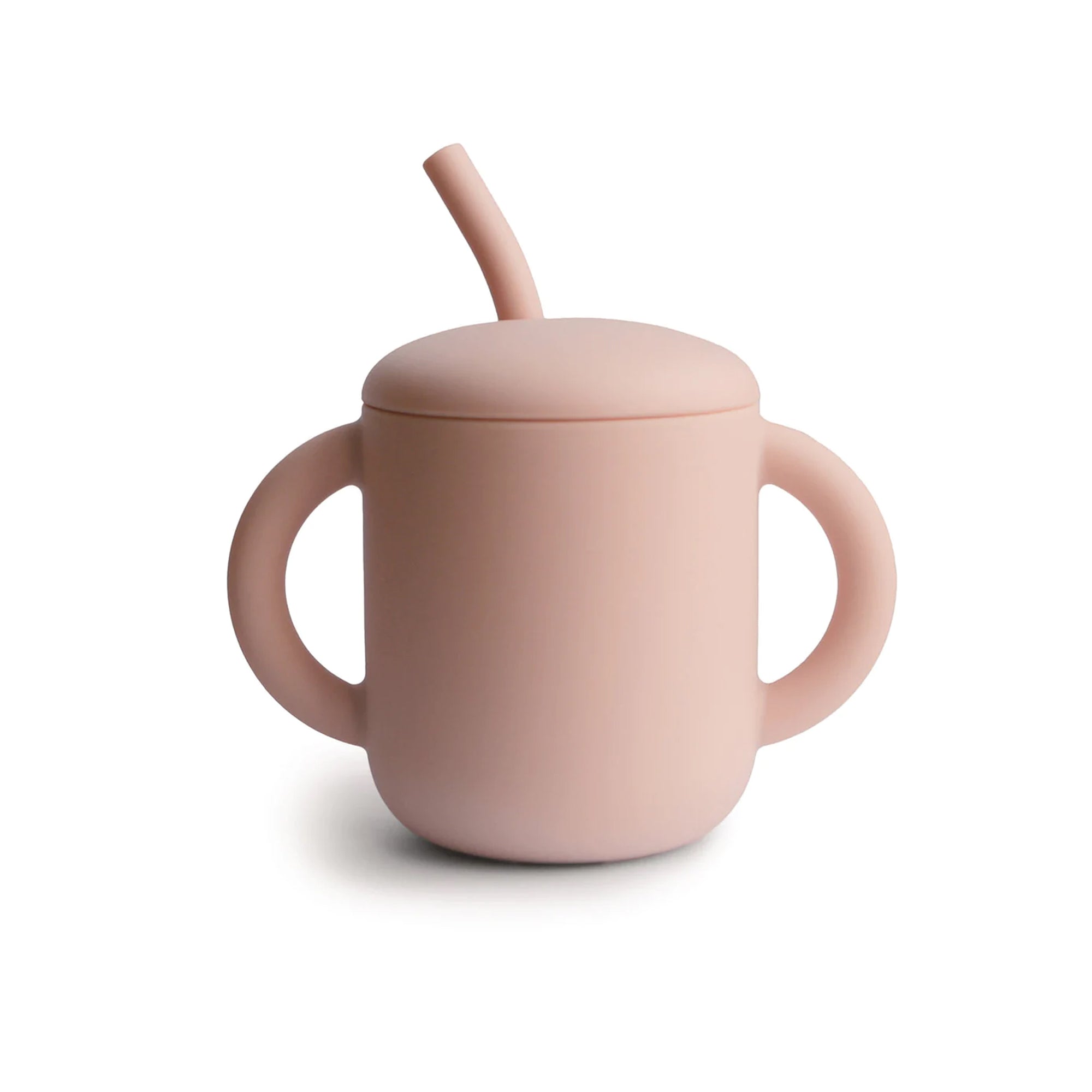 Tasse d'entraînement en silicone MUSHIE + paille - Blush