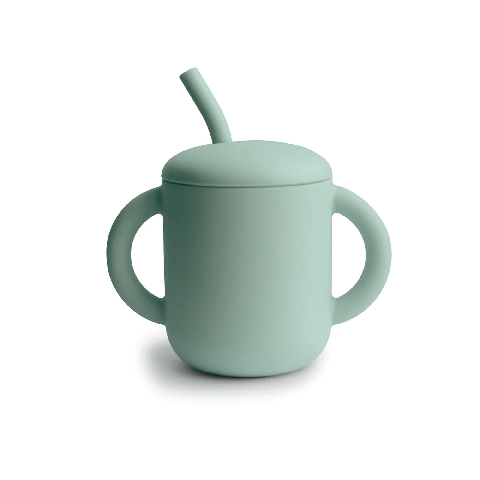 MUSHIE Silicone Training Cup + Straw - Cambridge Blue