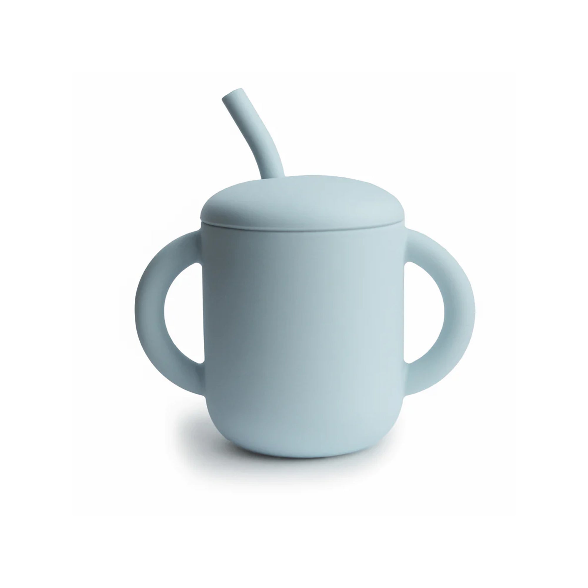 MUSHIE Silicone Training Cup + Straw - Powder Blue