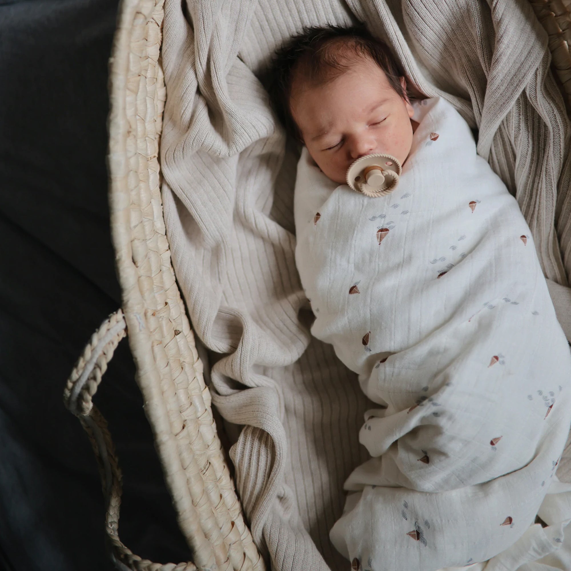 MUSHIE Muslin Swaddle Blanket Organic Cotton - Boats