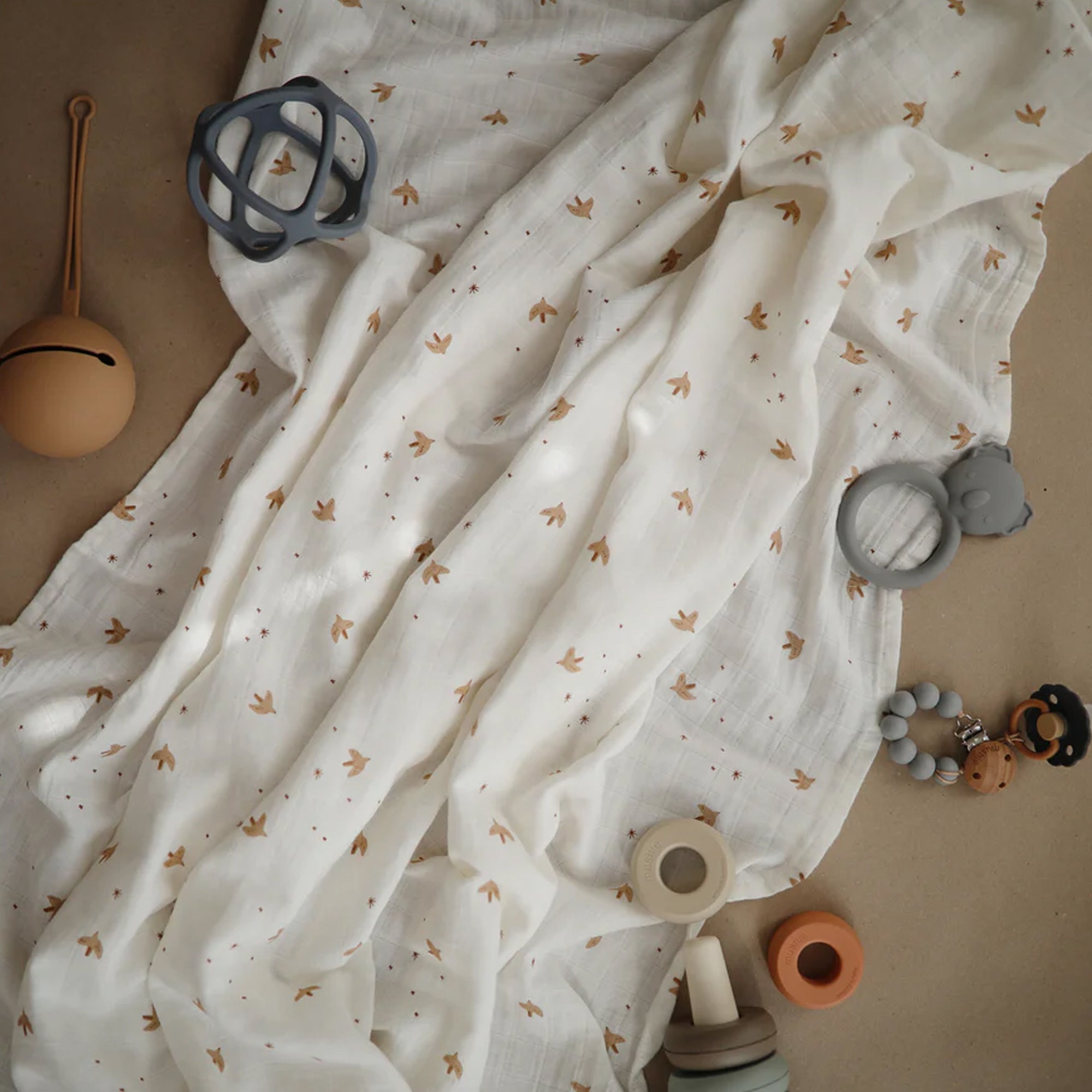 MUSHIE Muslin Swaddle Blanket Organic Cotton - Sparrow