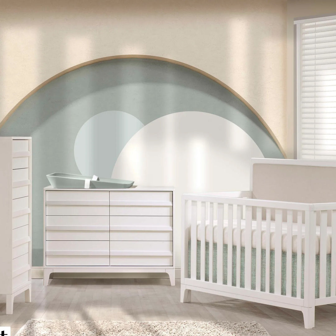 NATART Kyoto 5-In-1 Convertible Crib With Upholstered Panel Talc