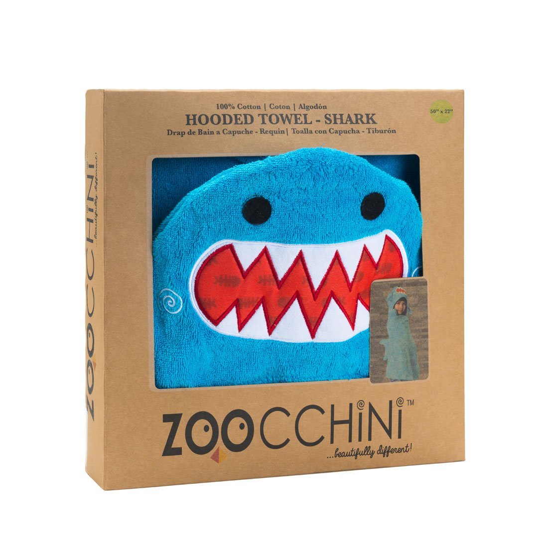 Serviette de bain à capuche en tissu éponge pelucheux ZOOCCHINI pour enfants (à partir de 2 ans) - Requin Sherman