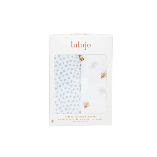 LULUJO-Cotton-Muslin-Swaddles-2-PK-Bees-Blue Dots